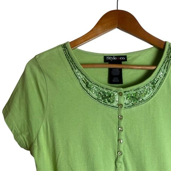 3 for $30! Style & Co green embellished short sleeve - Picture 2 of 6